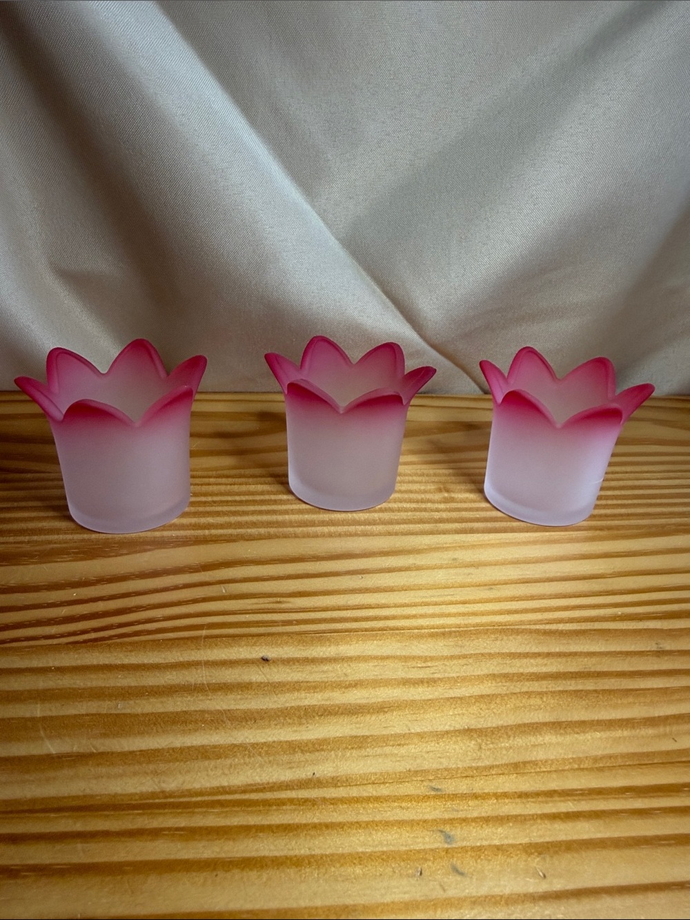 Vintage PartyLite Jewel Candle Holders Set of 3 Frosted Glass Tulip Votive P7161